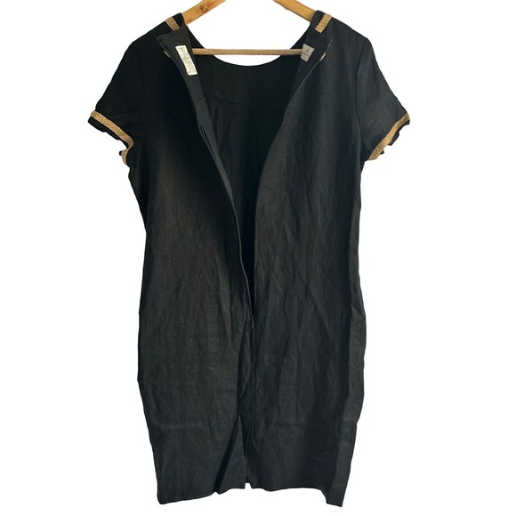 Liz‎ Claiborne Vintage 10 Petite 100% Linen Safari Dress Braided Raffia Trim - Picture 4 of 5